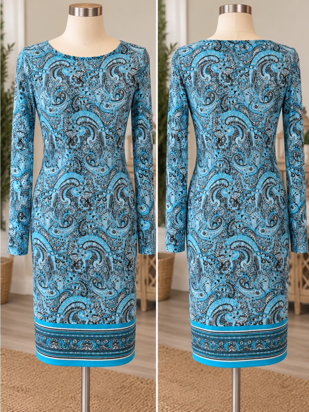 MICHAEL Michael Kors Blue Paisley Midi Sheath Dress